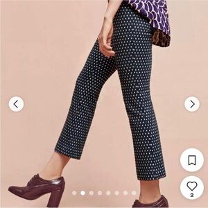 Anthropologie Cartonnier Charlie Crop Flare Pants Green Blue Squares Sz 6